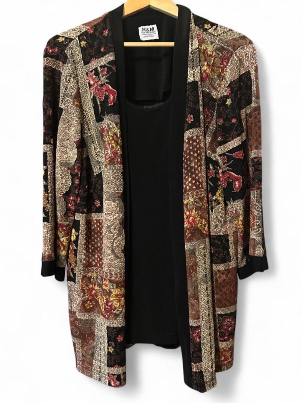 Boho Patchwork Floral Kimono Shirt Jacket - Black & Brown